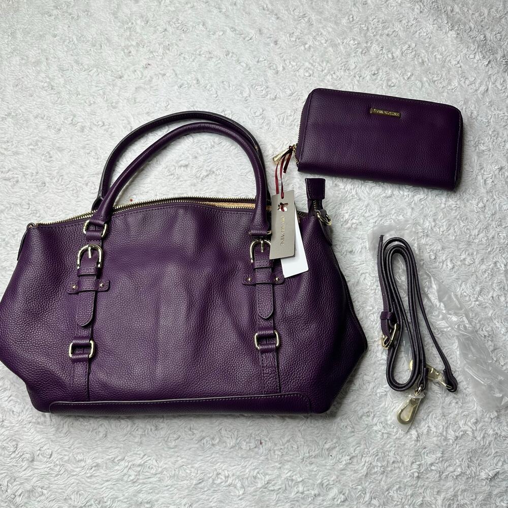 Ora Delphine Purple Leather Satchel Buckle Shoulder Bag Crossbody NWOT classy